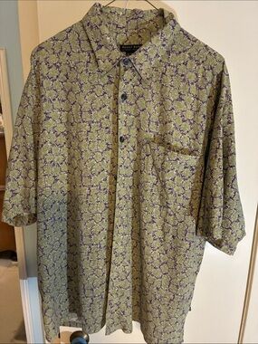 Royal Robbins Olive with Purple Floral Short-Sleeve Button-Down